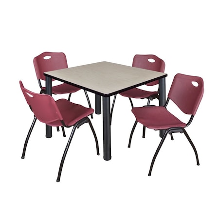 Kee Kee Square Table & Chair Set, Wood, Metal, Plastic Top, Maple TB3636PLBPBK47BY